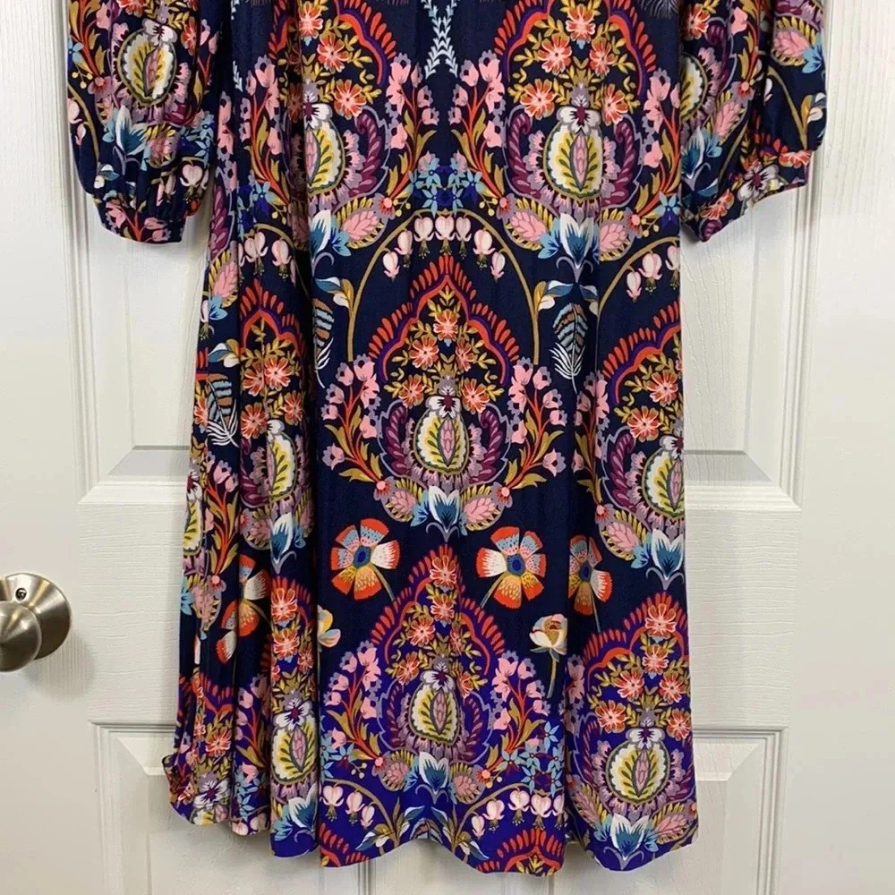 Anthropologie Maeve Sawyer navy floral open back dress sz xs - Picture 4 of 10